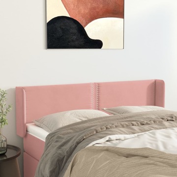 Cabeceira de Cama C/ Abas Veludo 147x16x78/88 cm Rosa