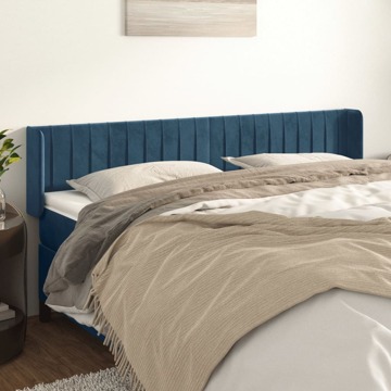 Cabeceira de Cama C/ Abas Veludo 203x16x78/88cm Azul-escuro