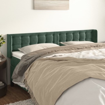 Cabeceira de Cama C/ Abas Veludo 183x16x78/88cm Verde-escuro