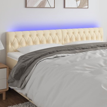 Cabeceira de Cama C/ Luzes LED Tecido 200x7x78/88 cm Cor Creme