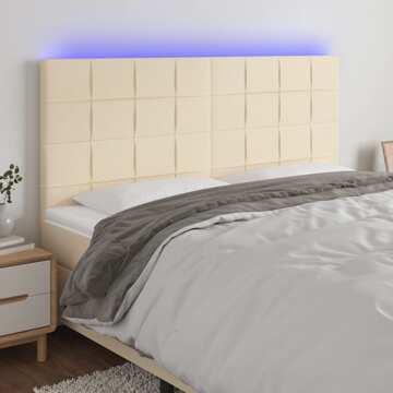 Cabeceira Cama C/ LED Tecido 200x5x118/128 cm Crème