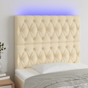 Cabeceira Cama C/ Luzes LED Tecido 100x7x118/128 cm Cor Creme