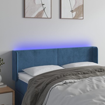 Cabeceira Cama C/ Luzes LED Veludo 147x16x78/88 cm Azul-escuro