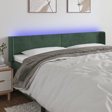 Cabeceira Cama C/ Luzes LED Veludo 203x16x78/88 cm Verde-escuro