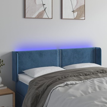 Cabeceira Cama C/ Luzes LED Veludo 147x16x78/88 cm Azul-escuro