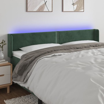 Cabeceira Cama C/ Luzes LED Veludo 183x16x78/88 cm Verde-escuro