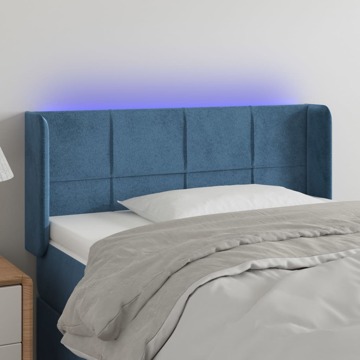 Cabeceira de Cama C/ Luzes LED Veludo 93x16x78/88cm Azul-escuro