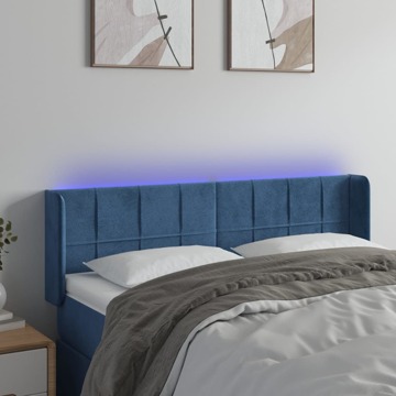 Cabeceira Cama C/ Luzes LED Veludo 147x16x78/88 cm Azul-escuro