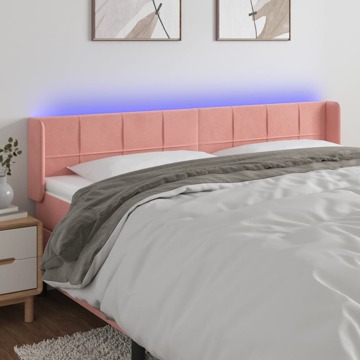 Cabeceira de Cama C/ Luzes LED Veludo 163x16x78/88 cm Rosa