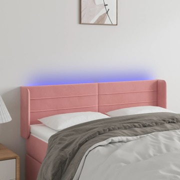 Cabeceira de Cama C/ Luzes LED Veludo 147x16x78/88 cm Rosa