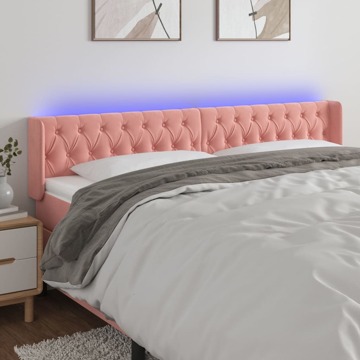 Cabeceira de Cama C/ Luzes LED Veludo 203x16x78/88 cm Rosa