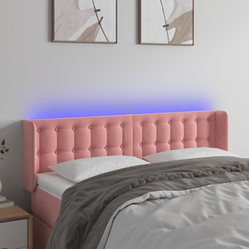 Cabeceira de Cama C/ Luzes LED Veludo 147x16x78/88 cm Rosa