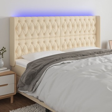 Cabeceira Cama C/ Luzes LED Tecido 203x16x118/128 cm Cor Creme