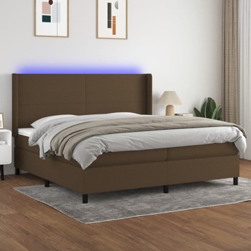 Cama Box Spring C/ Colchão/led 200x200cm Tecido Castanho-escuro