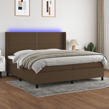 Cama Box Spring C/ Colchão/led 200x200cm Tecido Castanho-escuro