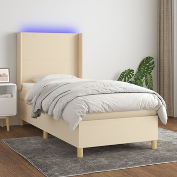 Cama Box Spring C/ Colchão e LED 80x200 cm Tecido Cor Creme