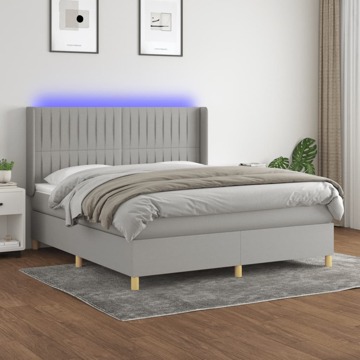 Cama Box Spring C/ Colchão e LED 160x200 cm Tecido Cinza-claro