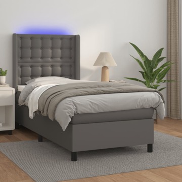 Cama Box Spring C/ Colchão/led 100x200cm Couro Artificial Cinza