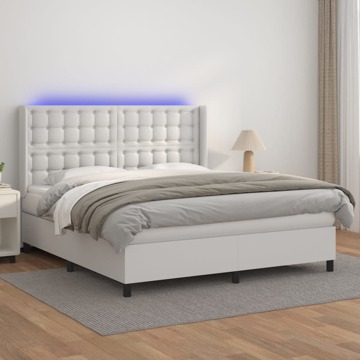 Cama Box Spring C/colchão/led 160x200cm Couro Artificial Branco