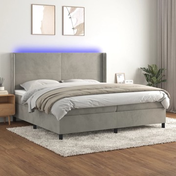 Cama Box Spring C/ Colchão/led 200x200 cm Veludo Cinzento-claro