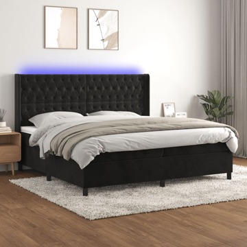 Cama Box Spring C/ Colchão/led 200x200 cm Veludo Preto