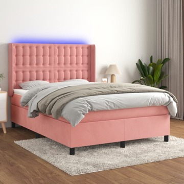 Cama Box Spring C/ Colchão/led 140x200 cm Veludo Rosa