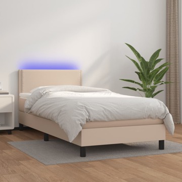 Cama Box Spring C/colchão/led 100x200cm Couro Artif. Cappuccino