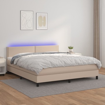 Cama Box Spring C/colchão/led 160x200cm Couro Artif. Cappuccino