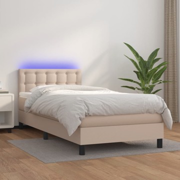 Cama Box Spring C/ Colchão/led 90x190cm Couro Artif. Cappuccino