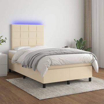 Cama Box Spring C/ Colchão e LED 120x200 cm Tecido Cor Creme