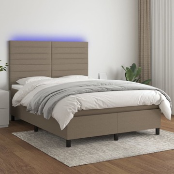 Cama Box Spring Colchão/led 140x190cm Tecido Cinza-acastanhado