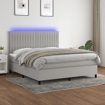 Cama Box Spring C/ Colchão e LED 160x200 cm Tecido Cinza-claro