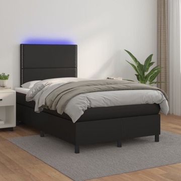 Cama Box Spring C/ Colchão/led 120x200cm Couro Artificial Preto