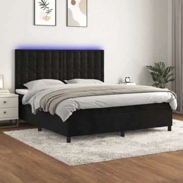 Cama Box Spring C/ Colchão/led 160x200 cm Veludo Preto