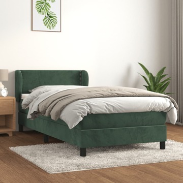 Cama com Molas/colchão 90x200 cm Veludo Verde-escuro