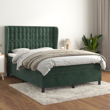 Cama com Molas/colchão 140x190 cm Veludo Verde-escuro