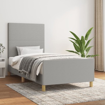 Estrutura de Cama C/ Cabeceira Tecido 90x190 cm Cinza-claro