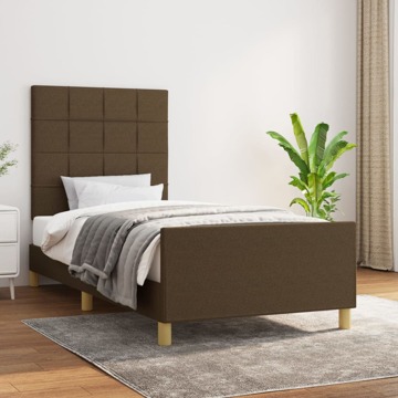 Estrutura de Cama C/ Cabeceira 90x190 cm Tecido Castanho-escuro