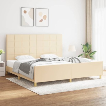 Estrutura de Cama com Cabeceira 200x200 cm Tecido Cor Creme