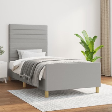 Estrutura de Cama C/ Cabeceira Tecido 90x190 cm Cinza-claro