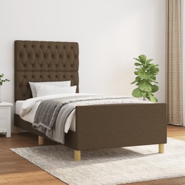 Estrutura de Cama C/ Cabeceira 90x190 cm Tecido Castanho-escuro