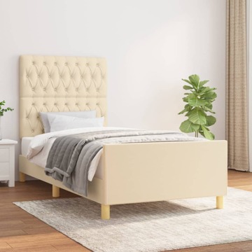 Estrutura de Cama C/ Cabeceira 100x200 cm Tecido Cor Creme