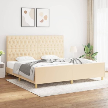 Estrutura de Cama com Cabeceira 200x200 cm Tecido Cor Creme