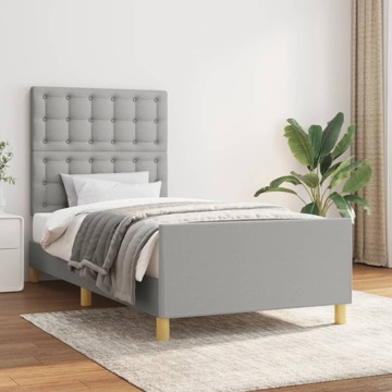 Estrutura de Cama C/ Cabeceira Tecido 90x190 cm Cinza-claro