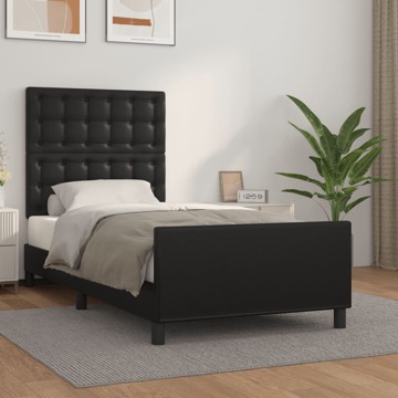 Estrutura de Cama C/ Cabeceira 90x190 cm Couro Artificial Preto