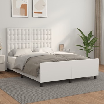 Estrutura Cama C/ Cabeceira Couro Artificial 140x190 cm Branco