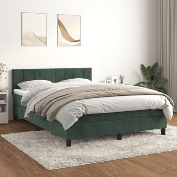 Cama com Molas/colchão 140x190 cm Veludo Verde-escuro