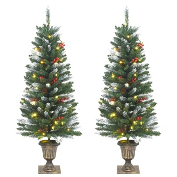 árvores de Natal Artificiais 2 pcs 100 Leds 120 cm Verde/branco