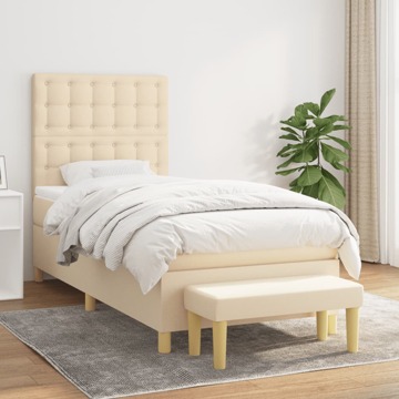 Cama com Molas/colchão 90x190 cm Tecido Cor Creme