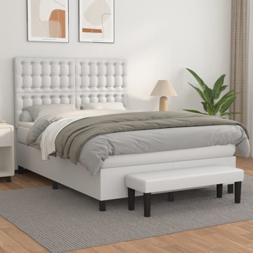 Cama com Molas/colchão 140x190 cm Couro Artificial Branco